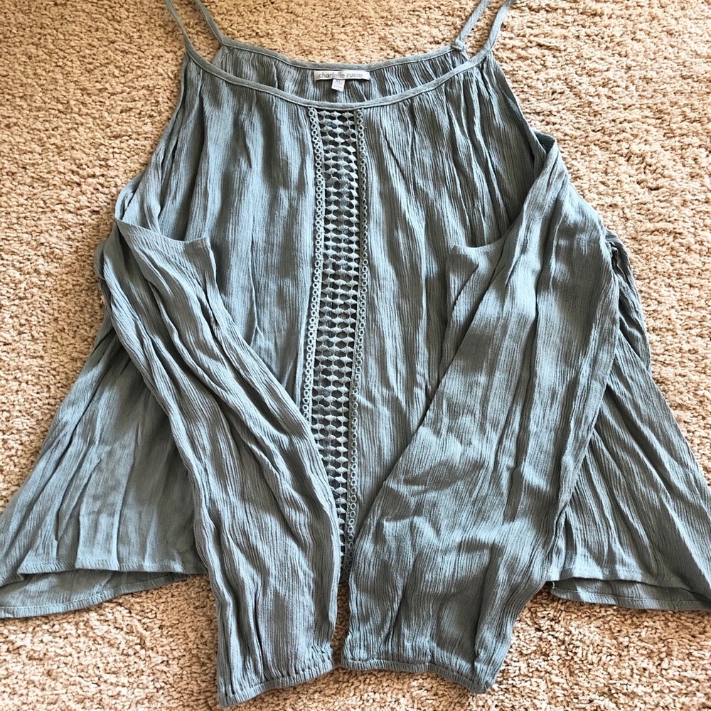 Charlotte Russe cold shoulder teal top